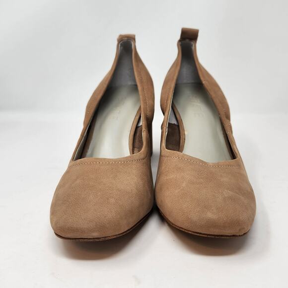 1 State Madene Tan Brown Leather Pumps Heels Size 9 M Block Heel Square Toe - Picture 3 of 8